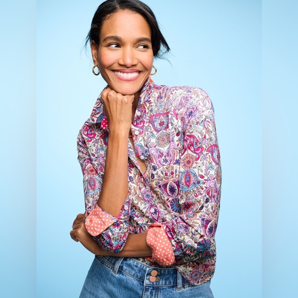 TALBOTS NWT 2X Cotton Button Front Shirt in Magical Floral • Rainbow Paisley - Picture 2 of 13